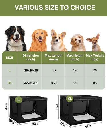 Складана переносна собача будка для собак середніх та великих порід, 106.7 см, з 4 дверцятами, чорна, з сумкою для зберігання, 106*78*78 см