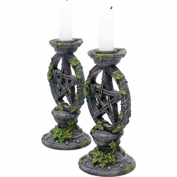 Nemesis Now B2539G6 Wiccan Pentagram Candle Holder Set with 2 Candle Holders, 15 cm, Black Resin