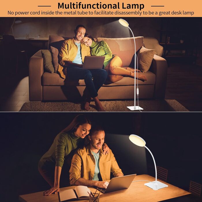 LED настільна лампа Mojimdo з регулюванням яскравості, 3 кольори, 10 режимів, гнучка штанга, для дитячої кімнати, офісу, вітальні, нічного столика