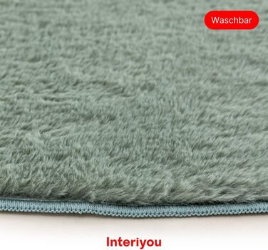 Килимок для вітальні Interiyou Fargo 80x150 см - короткий ворс, миючий, нековзний, штучне хутро, м'який ворс (зелений)