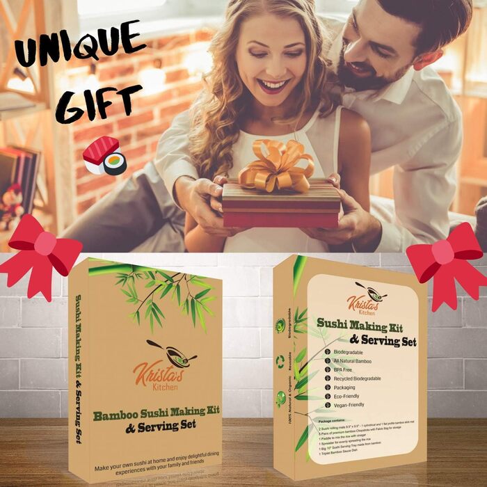 Набір для приготування суші 11 предметів: бамбуковий набір для суші з килимком для ролу, сервірувальним набором для початківців. 2 килимки, 5 пар паличок для їжі з сумкою, ложка для рису, роздільник, сервірувальний піднос, трійний соусник та електронна кн