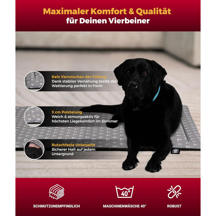 Літня подушка для собак HS-Hundebett® з бавовни з наповнювачем та антиковзким покриттям XS – М'яка подушка для собак на літо – Пральна та довговічна – Легка літня подушка для собак – Виготовлено в Німеччині (Акор, 75x115 см)