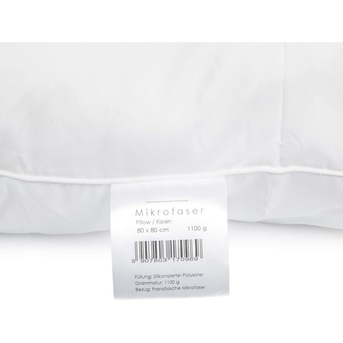 H&F Heimtextilien Top Quality Pillow 80x80 2-Pack | Allergy-Friendly Pillow with Oeko-TEX Certified | Cover: 100% Microfiber | Filling: 1100 Grams Polyester 2 80 x 80 cm