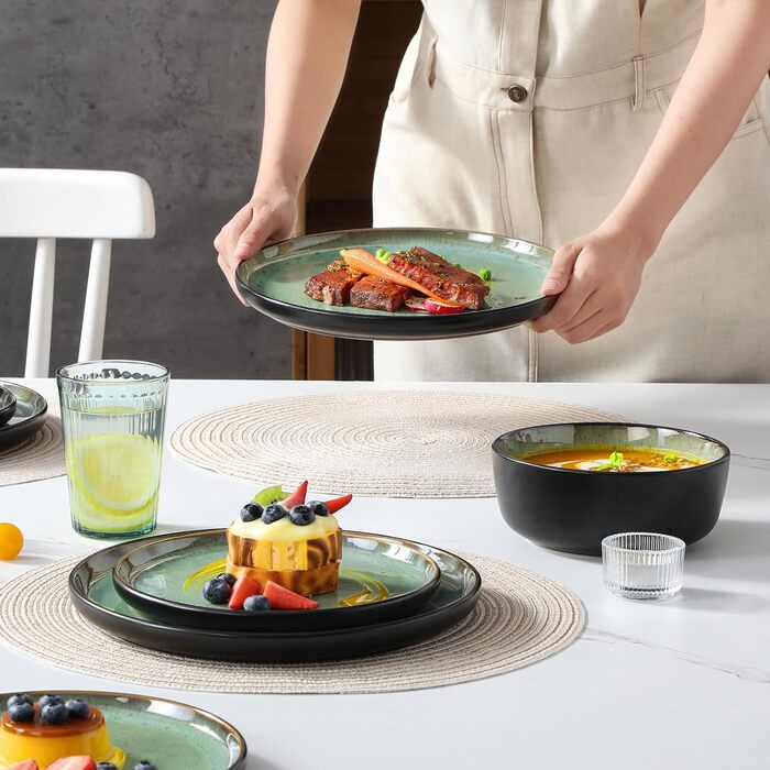 Набір посуду на 6 осіб vancasso AMBER, 18 предметів, ручної роботи, з реактивною глазур'ю, смарагдово-зелений