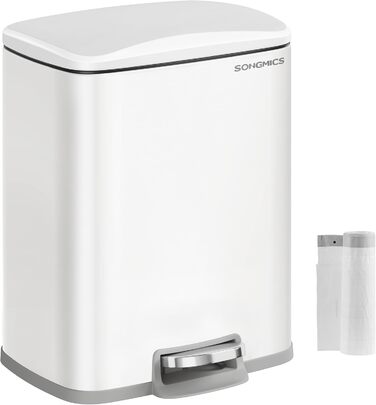 Відро для сміття SONGMICS 20 л з педаллю, м'яким закриттям, з внутрішнім відром, 15 мішків, металеве срібло