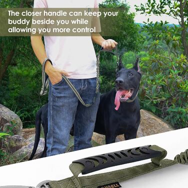 Тактична повідок для собак AUBELL, міцна, світловідбиваюча, без натягу, з амортизатором, для середніх та великих собак, з м'якою ручкою, авторемнем безпеки, поворот на 360°, 1.2-1.8 м, зелена