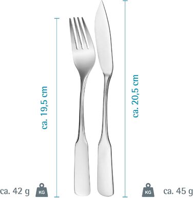 GRÄWE Fish cutlery set, 12-piece, fish set for 6 people, fish forks, fish knife, stainless steel cutlery set 18/10, polished, dishwasher-safe, Spaten series
