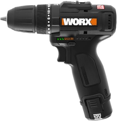 WORX WX121 Акумуляторний ударний дриль-шуруповерт 12V – потужний безщітковий набір – 2-швидкісна коробка передач до 38Nm – легкий та компактний – 0-450/0-1700 об/хв – з акумулятором, зарядним пристроєм та кейсом. Змінний набір біт