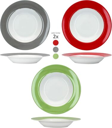 MamboCat Tafelservice Trio 12tlg. - Посуд для 6 осіб (12 предметів) з порцеляни, зелений, червоний, сірий | Тарілки супові та обідні