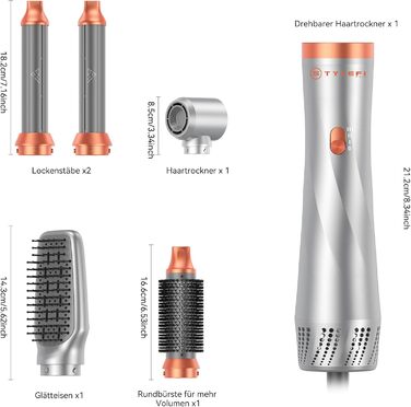 Фен-щітка Air Styler 5-в-1: стайлер, локони, об'єм, сушка, випрямлення. Потужність 800W, для жінок, помаранчевий колір