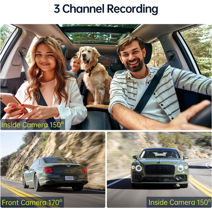 Відеореєстратор Volam 3-камерний з записом спереду, ззаду та в салоні. IR нічне бачення, WDR, G-сенсор, SD-карта 64GB, USB-C
