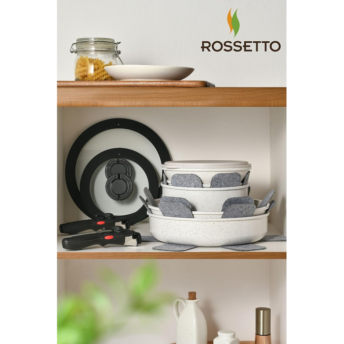 Набір посуду ROSSETTO 17 предметів: каструлі, сковороди з антипригарним покриттям, знімні ручки, PFOA & PFOS-free