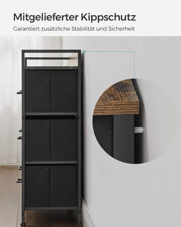 SONGMICS Chest of Drawers, Cabinet, 7 Fabric Drawers with Handles, Metal Frame, Industrial Design, Vintage Brown-Ink Black LTS137B01