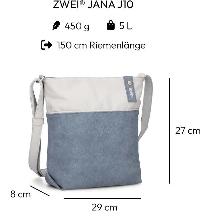 Жіноча сумка через плече Zwei JANA J10, 5 л, кросбоді, бікольор, з косметичкою/гаманець, набір