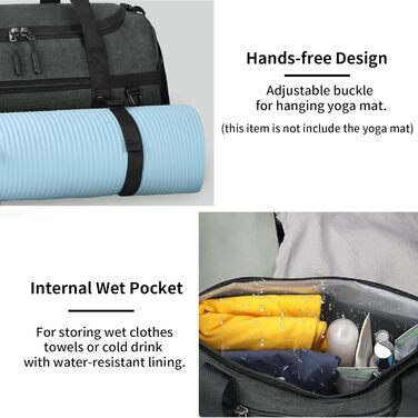 Lubardy Sports Bag/Duffle Bag Large 40L Waterproof with Sports Towel, Shoe Compartment, Wet Compartment, Weekender, Swim Bag, Training Bag, Gym Bag for Women and Men, Black