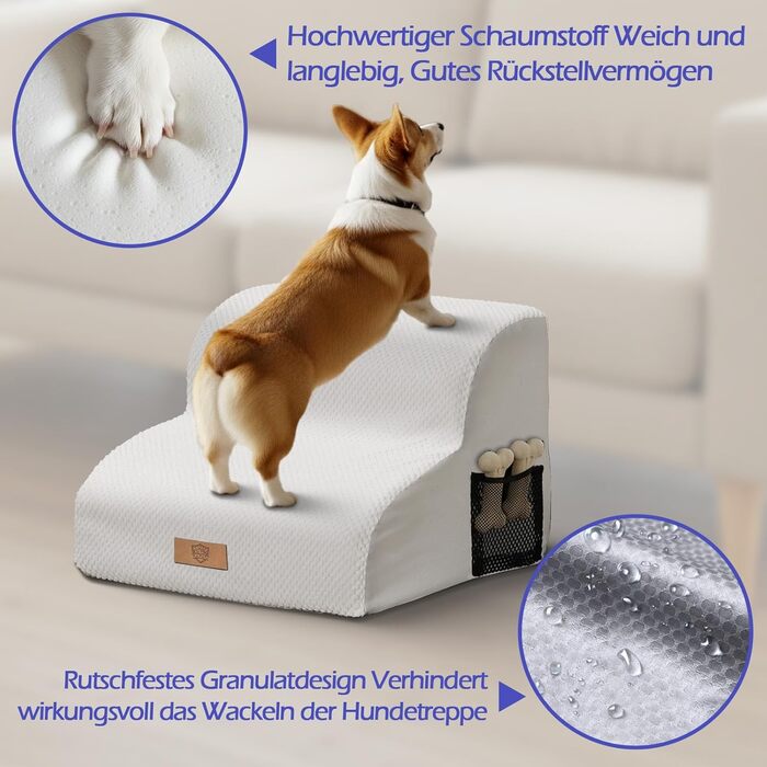 Сходинки для собак Eukue: 2 сходинки для собак маленьких порід, підйом на ліжко/диван, з високощільних матеріалів, портативні, знімний чохол (білий)