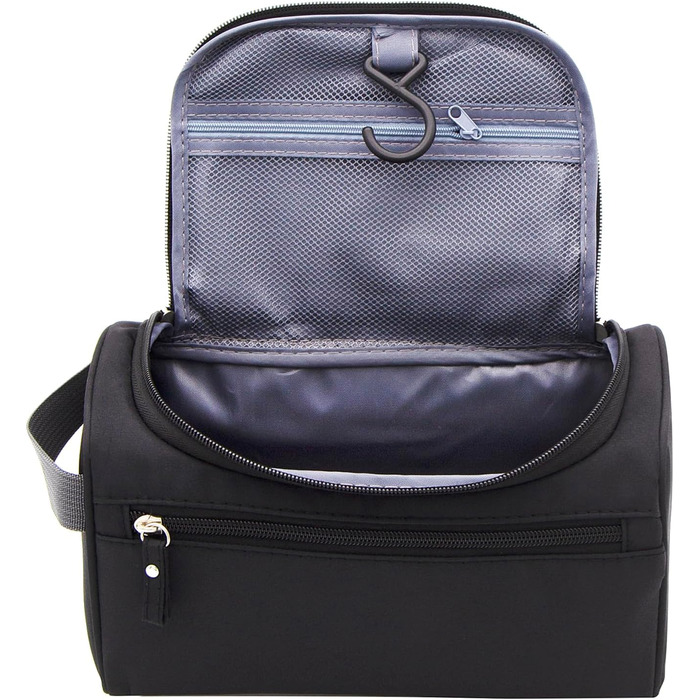 Чоловіча та жіноча косметичка для подорожей з петлею для підвішування. Чорна косметичка-органайзер для гігієнічних засобів.