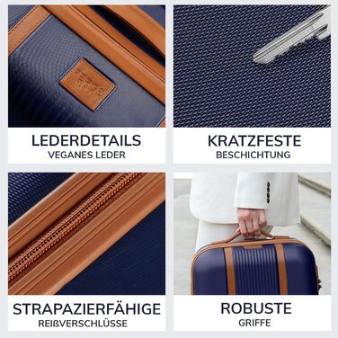 Набір валіз FERGÉ Milano 3 шт. з жорсткою оболонкою (ручна поклажа, L, XL) - Roll-Koffer, 4 колеса, ABS, кавовий (5 шт., синьо-коричневий)