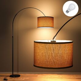 Торшер арковий Modlicht Jasmin I з LED лампою E27, бежевий абажур 33 см, педальний вимикач, вінтажний стиль для вітальні, спальні, готелю