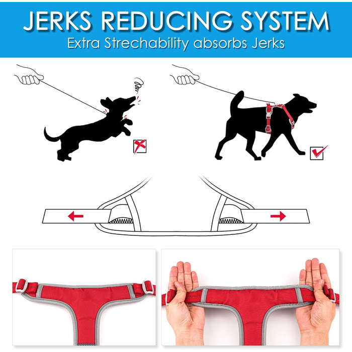Шлейка для собак ThinkPet No-Pull, дихаюча, для малих, середніх та великих собак, регульована, м'яка, для прогулянок, безпечна, з контролем, з підкладкою, світловідбиваюча, червона, з повідком 150 см, розмір M