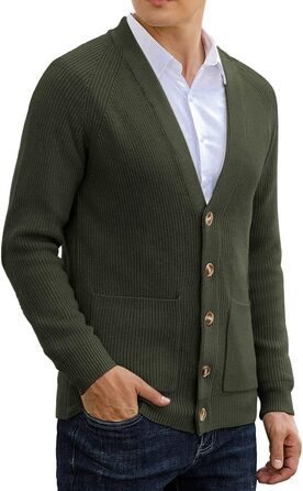 Чоловічий в'язаний кардиган Sailwind з V-подібним вирізом, зимова куртка, класичний дизайн, довгий рукав, з ґудзиками та кишенями (оливковий, M)
