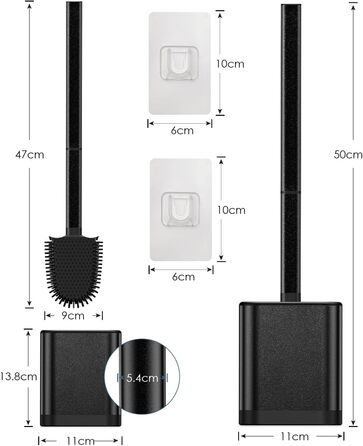 Силіконова щітка для унітазу Klobürste з нержавіючої сталі та контейнером, гнучка щітка для туалету, набір для кріплення на стіну без свердління, для ванної кімнати (чорний)