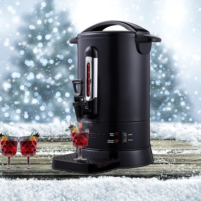 Arebos Glühwein Cooker 950 W | Hot Beverage Dispenser | 6.8 L | with Drip Tray, Tap, Thermostat, and Overheat Protection | Temperature Setting from 30-110 °C | Black