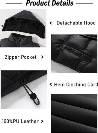 Чоловіча зимова жилетка AIEOE з PU шкіри, без рукавів, водонепроникна, з капюшоном, тепла, з утеплювачем, чорна