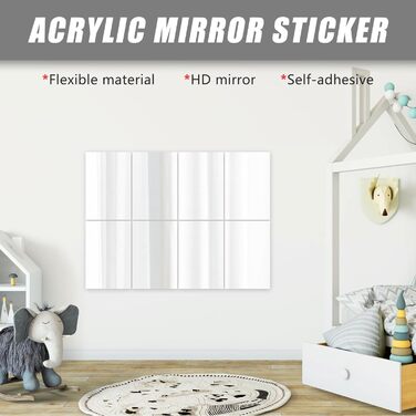 Клейкі дзеркальні наклейки на плитку, 4 шт. - акрилові дзеркала для школи, дому, ванної кімнати (30 x 20 см, прямий кут)