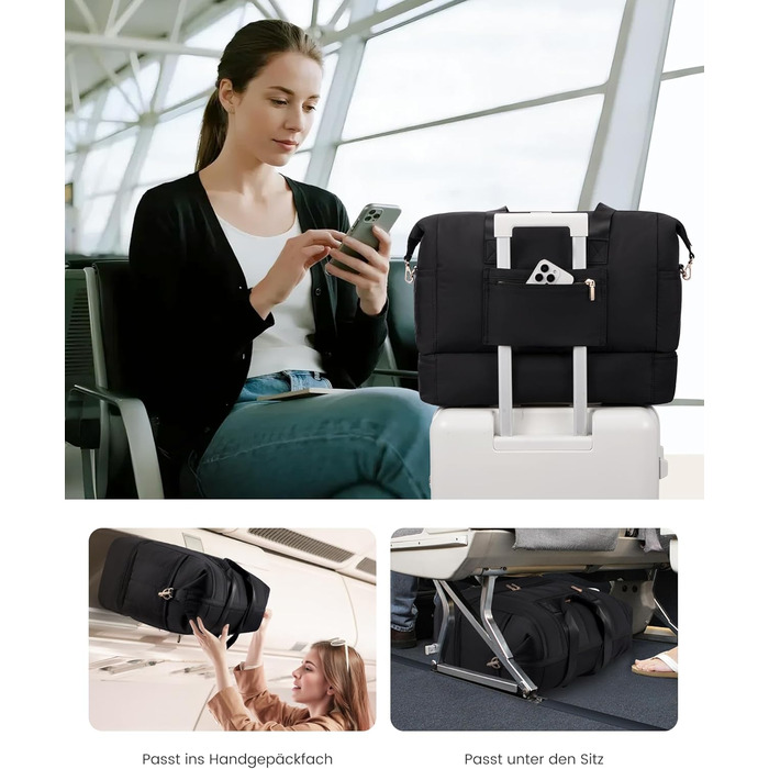 Сумка-рюкзак LOVEVOOK для жінок, велика дорожня сумка-рюкзак з відділенням для взуття та мокрих речей, 40L, 2 шт., чорний