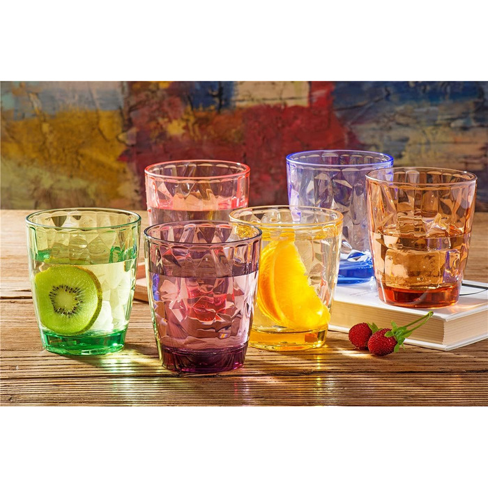 YINJOYI 300ml 4-Piece Glass Water Glasses, Plastic Cups, Drinking Glasses, Drinking Cups, Long Drink Glasses, Children's Juice Glasses, Reusable (4 Colors)