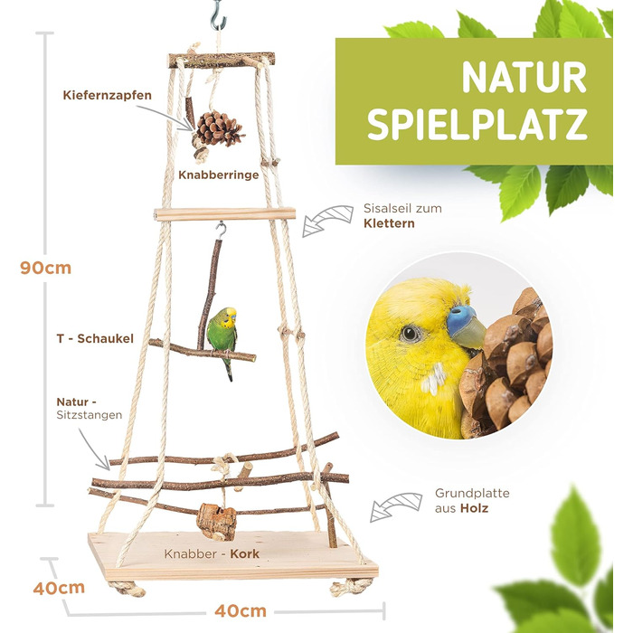 Vogelgaleria® Stunning hanging bird playground with many perches! Great bird toy for budgies, cockatiels & Co.