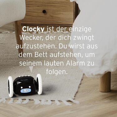 Clocky Loud Alarm Clock - Digital Alarm Clock, Loud for Deep Sleepers, Adults, Teens, Funny, Hard of Hearing, Heavy Sleepers, on Wheels, Runs Away, Driving, Jumping, Rolling Away, Funny Gift (Schwartz)