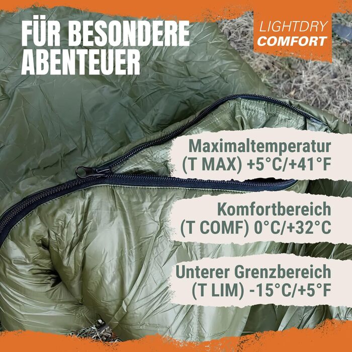 Сплячий мішок Mumiensack Thermo 3-сезонний High-Tech з мікрофібри до -13°C; Легкий, компактний, теплий (Оливковий зелений)