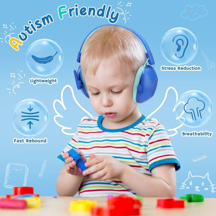 Навушники для захисту від шуму для дітей, придатні для дітей з аутизмом, пасивний захист вух для учнів початкової школи, регульовані навушники для концертів (блакитні)