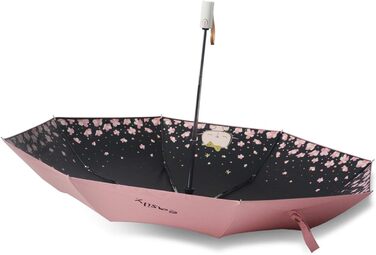 Зонт компактний та складаний з UV-захистом, переносний від Voy Lady – Рожевий, з квітковим малюнком (кіт) – діаметр 96 см