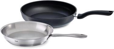 Набір сковорідок Fissler: Catania 24 см (нержавіюча сталь, без покриття) та Cenit 28 см (алюміній, з антипригарним покриттям), для індукції