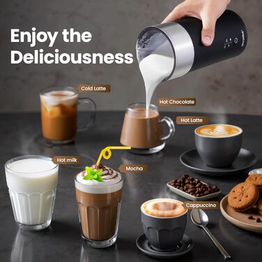 Електричний піноутворювач для молока Morpilot 4-в-1, 240 мл, 400 Вт, з нержавіючої сталі з антипригарним покриттям, для лате макіато та капучино