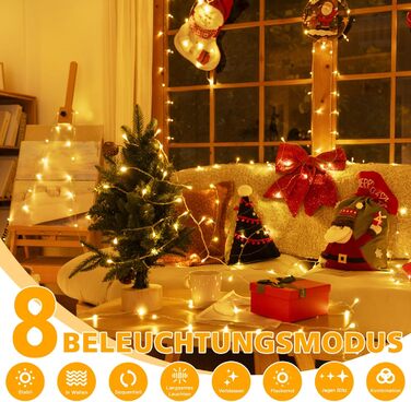 Ланцюжок прикрас Ollny 20м, 200 LED, з пультом та таймером, 8 режимів, IP44, теплий білий