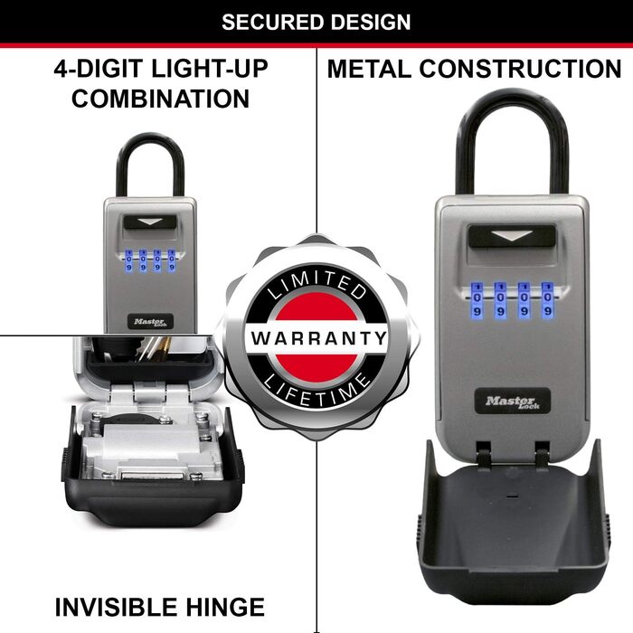 Сейф для ключів Master Lock з кріпленням на стіну, зовнішній, 12.6 x 7.2 x 5.2 см, з підсвічуванням та бугелем