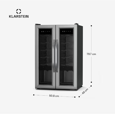 Klarstein Freestanding Wine Cooler - Compact Beverage Refrigerator with Dual Zone & Glass Door - Indoor/Outdoor Beersafe - LED Lighting - 5-18°C - 33 Bottle Capacity (24 Bottle - 2 Zone) - Black
