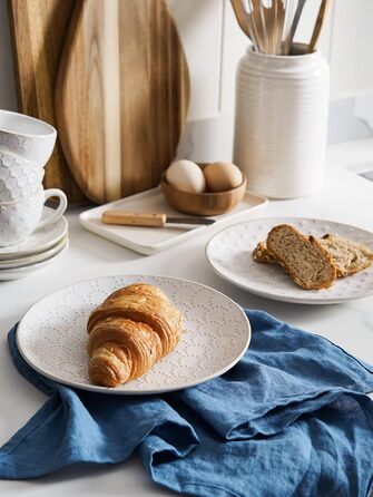 Набір посуду LE TAUCI: 12 елементів (4 сервізи) – тарілки, десертні тарілки, миски, білий колір, для миття в посудомийній машині