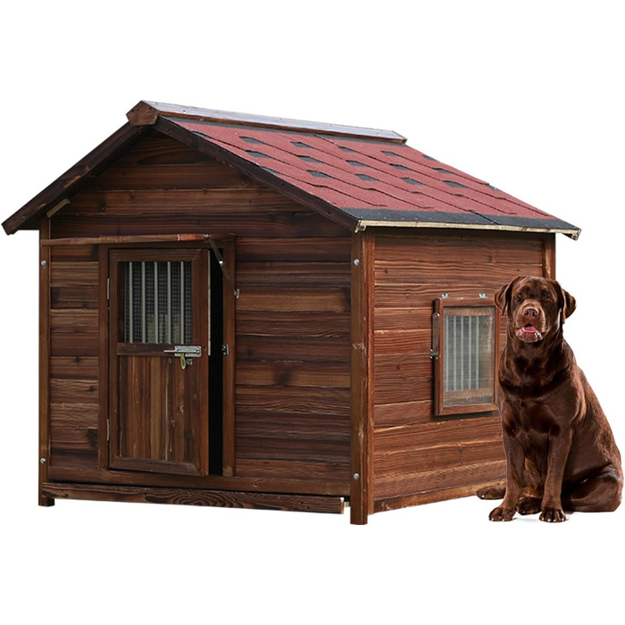 Великий вольєр для собак Outdoor з масивної сосни, теплий вольєр для собак з піднятим дном, (Дерево, 6XL-75.98 x 62.99 x 60.23 см)