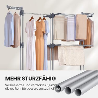 Сушарка для білизни Oak & Tea Tower, 83-200 см, з висувними крилами, XXL, 4 яруси, на коліщатках, для дому та вулиці, сіра