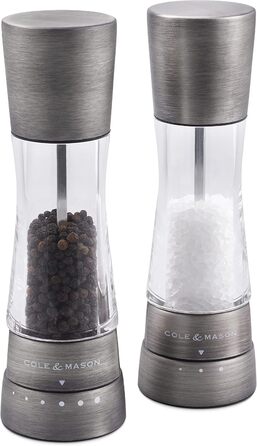 Cole & Mason H332028 Derwent Titan Salt and Pepper Mill, 2-Piece Set, Manual, Stainless Steel/Acrylic, 190mm, Precision+, Gift Set