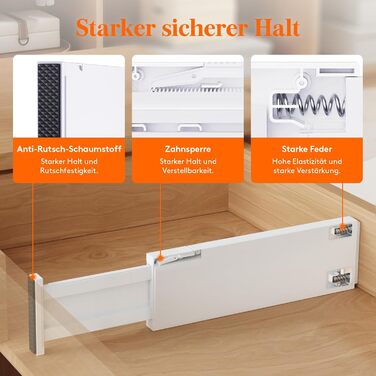 Lifewit Drawer Dividers Set Plastic for Internal Length 27–40cm & Height >10.5cm Drawers, Adjustable Organizer System for Wardrobe/Bedroom/Dresser/Kitchen/Office, White (12, for Internal Length 34–50cm & Height ≥10.5cm)