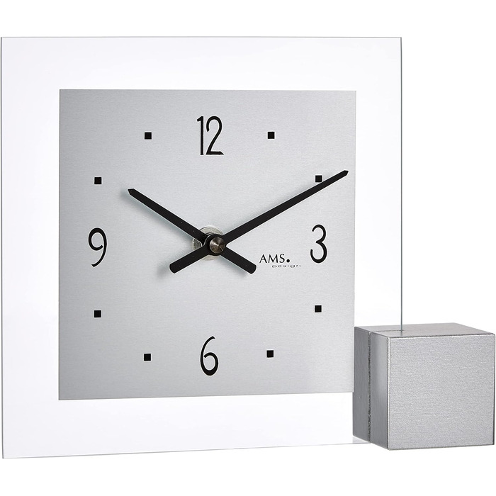 AMS Quartz Table Clock, Silver, 19 x 16 x 4 cm