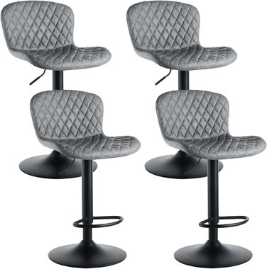 JaHECOME Faux Leather Bar Stools Set - Adjustable Height, 360° Swivel, Padded Seat - Perfect for Bar, Kitchen, Bistro, Counter, Dining Room & Cafe (Set of 4, Grey PU Leather)