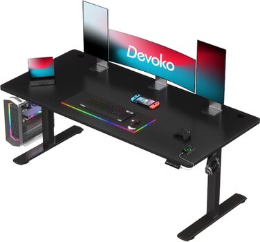 Devoko Adjustable Height Desk with USB Port - Electric Standing Desk, 160x70cm Black