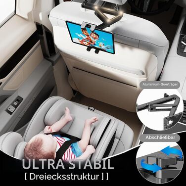 Тримач для планшета та смартфона в автомобіль на підголівник 3-в-1, універсальна кронштейн-розширювач для заднього сидіння (11,9 - 37,1 см), аксесуар для дітей у дорогу